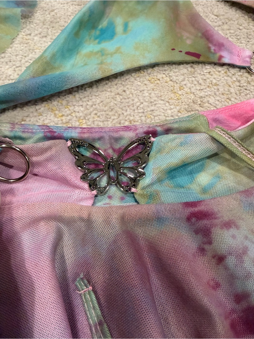 Muineobuka Y2K Rave Festival 3 Piece Mesh Tie Dye Skirt Set Size L - Picture 4 of 8